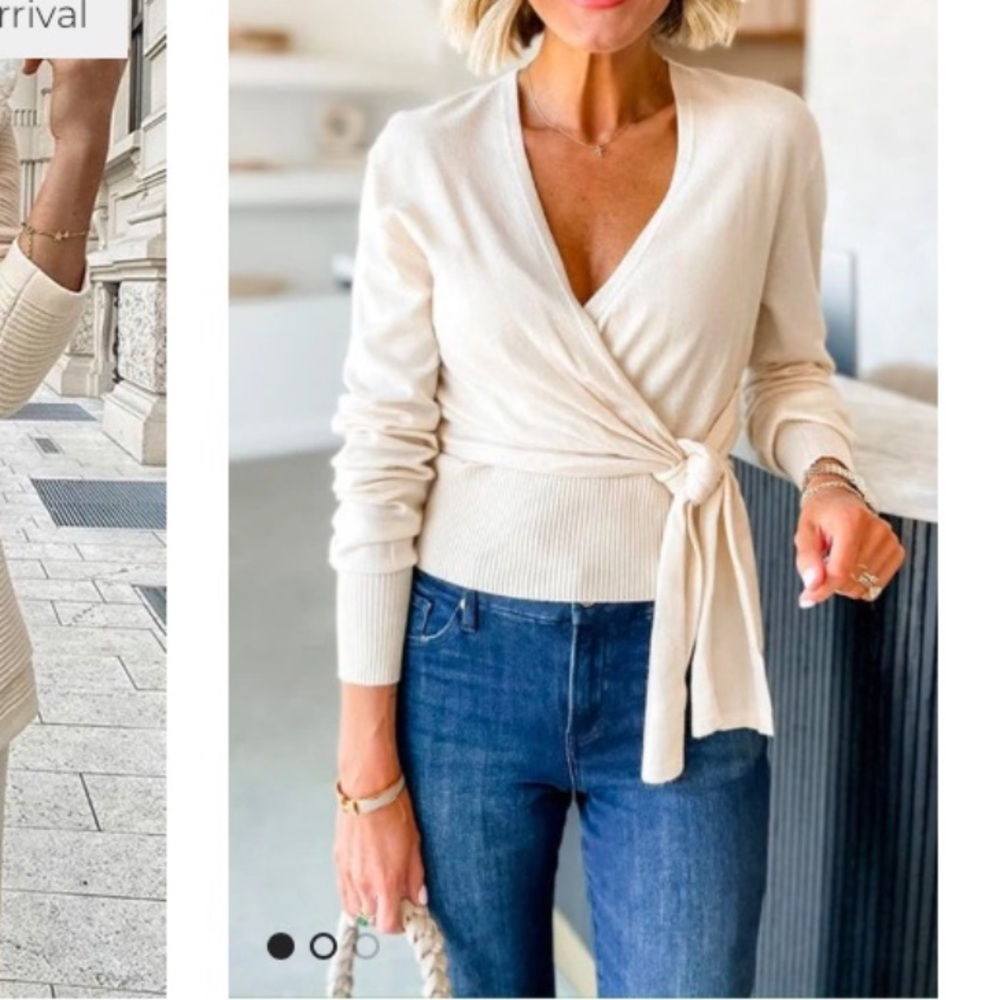 Elegant Cream V-Neck Wrap Sweater